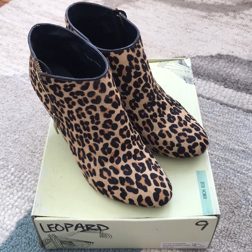 Calf hair leopard print booties
